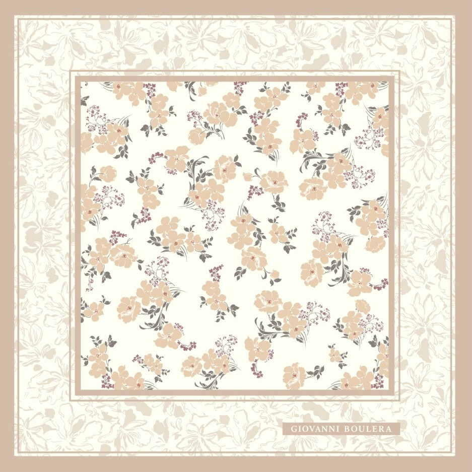 Krem Zeminli Çiçek Desenli Eşarp