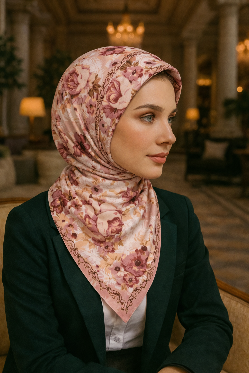 Pembe Tonlarında Zarif Çiçek Desenli Şal