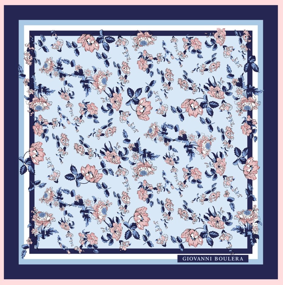 Mavi Çiçek Desenli Giovanni Boulera Eşarp