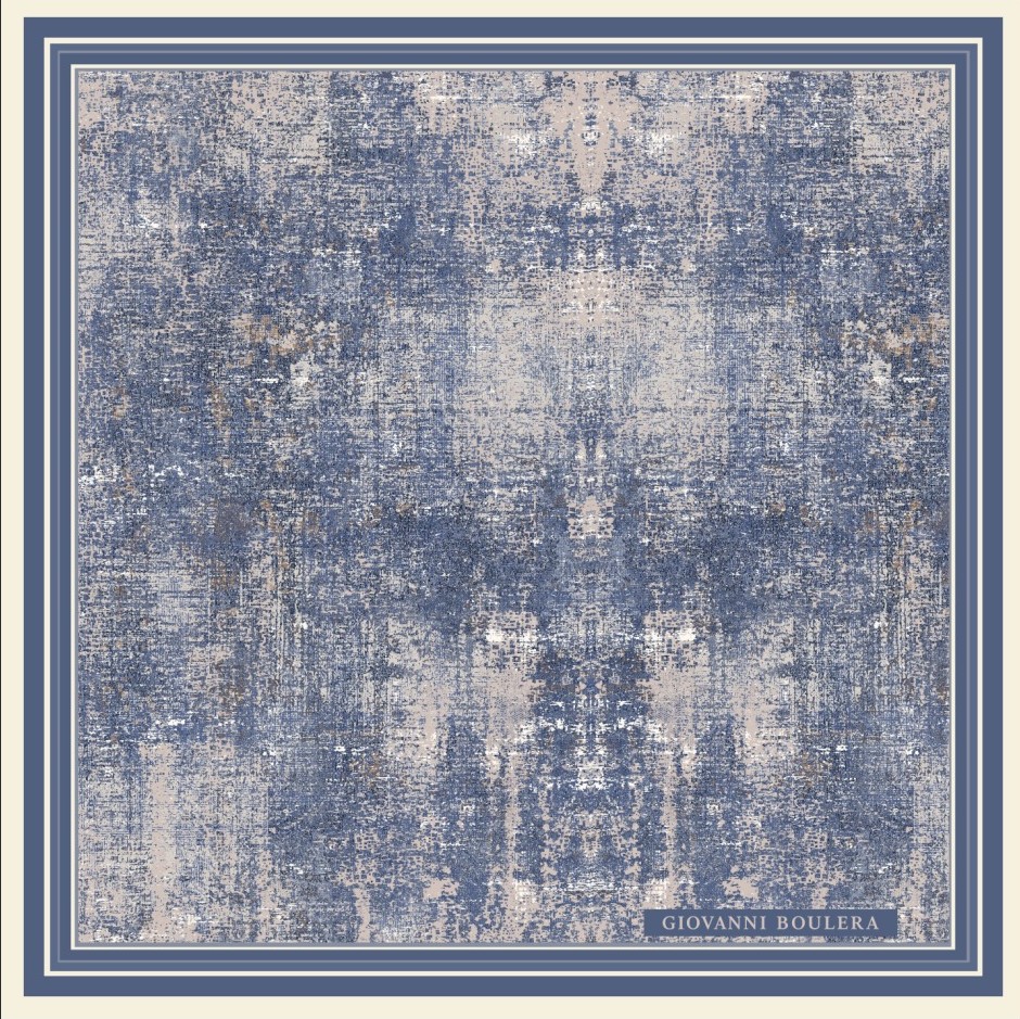 Mavi Dokulu Modern Desenli İpek Eşarp