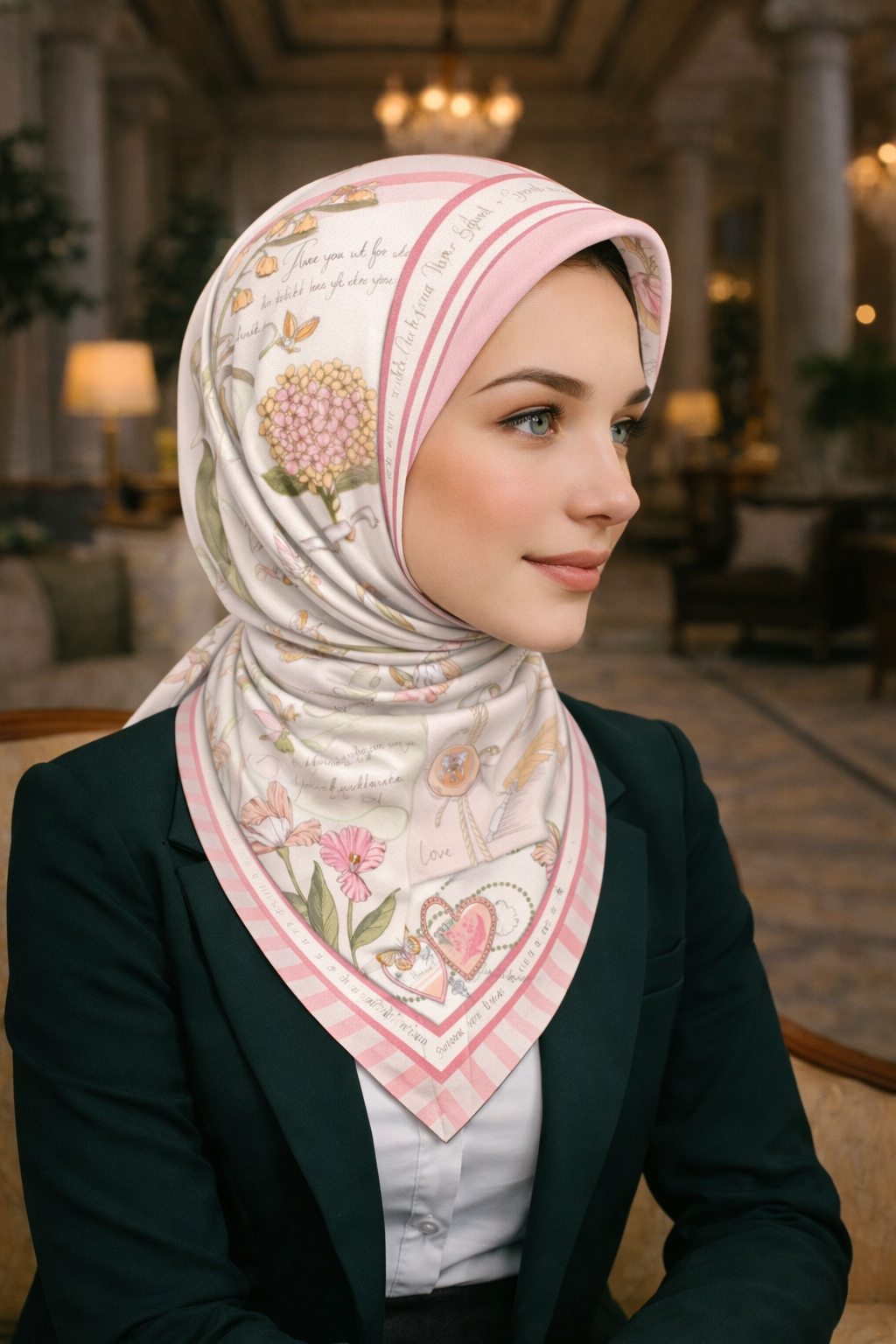 Romantik Desenli İpek Fular