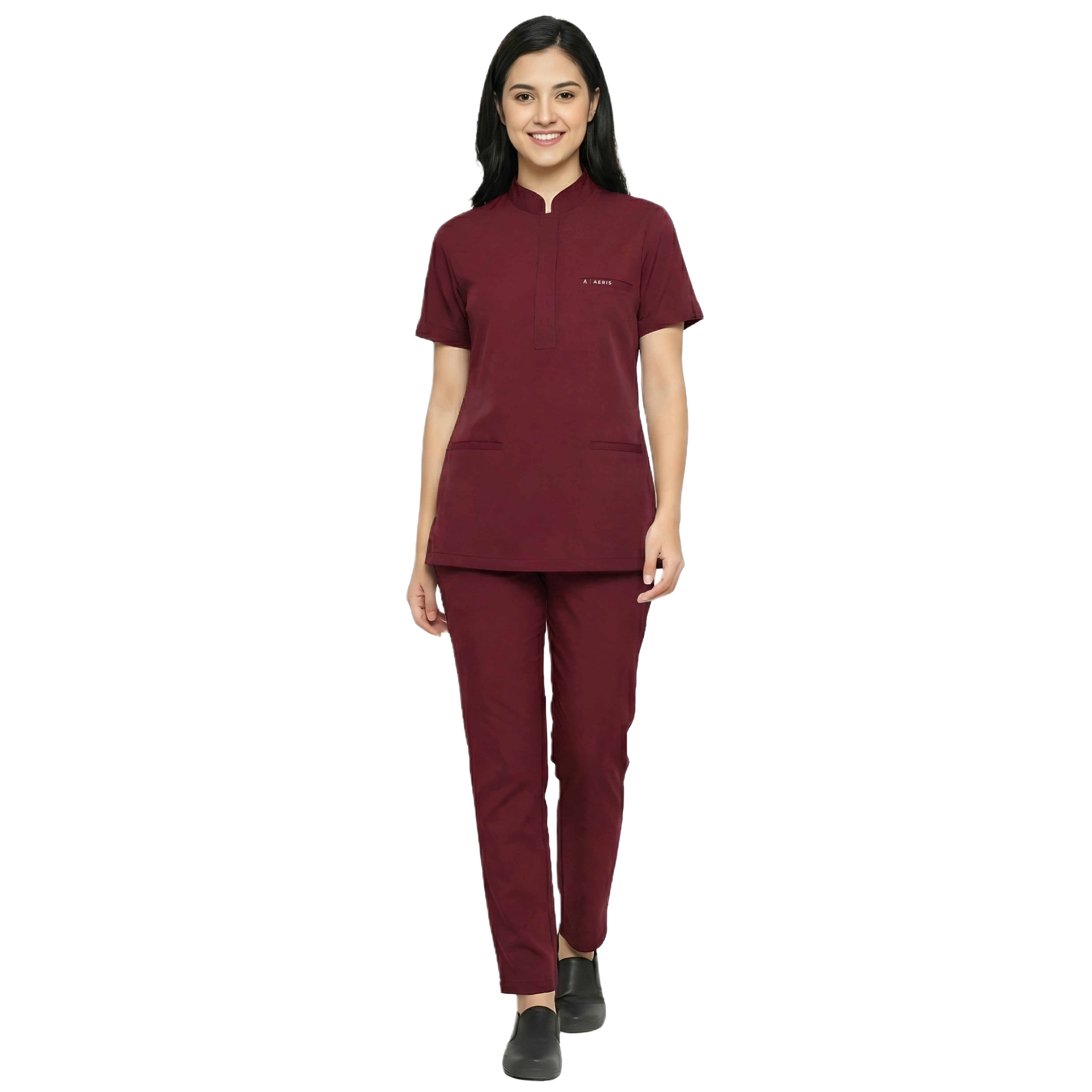 Classic Women's Round Neck Scrub - Maroon