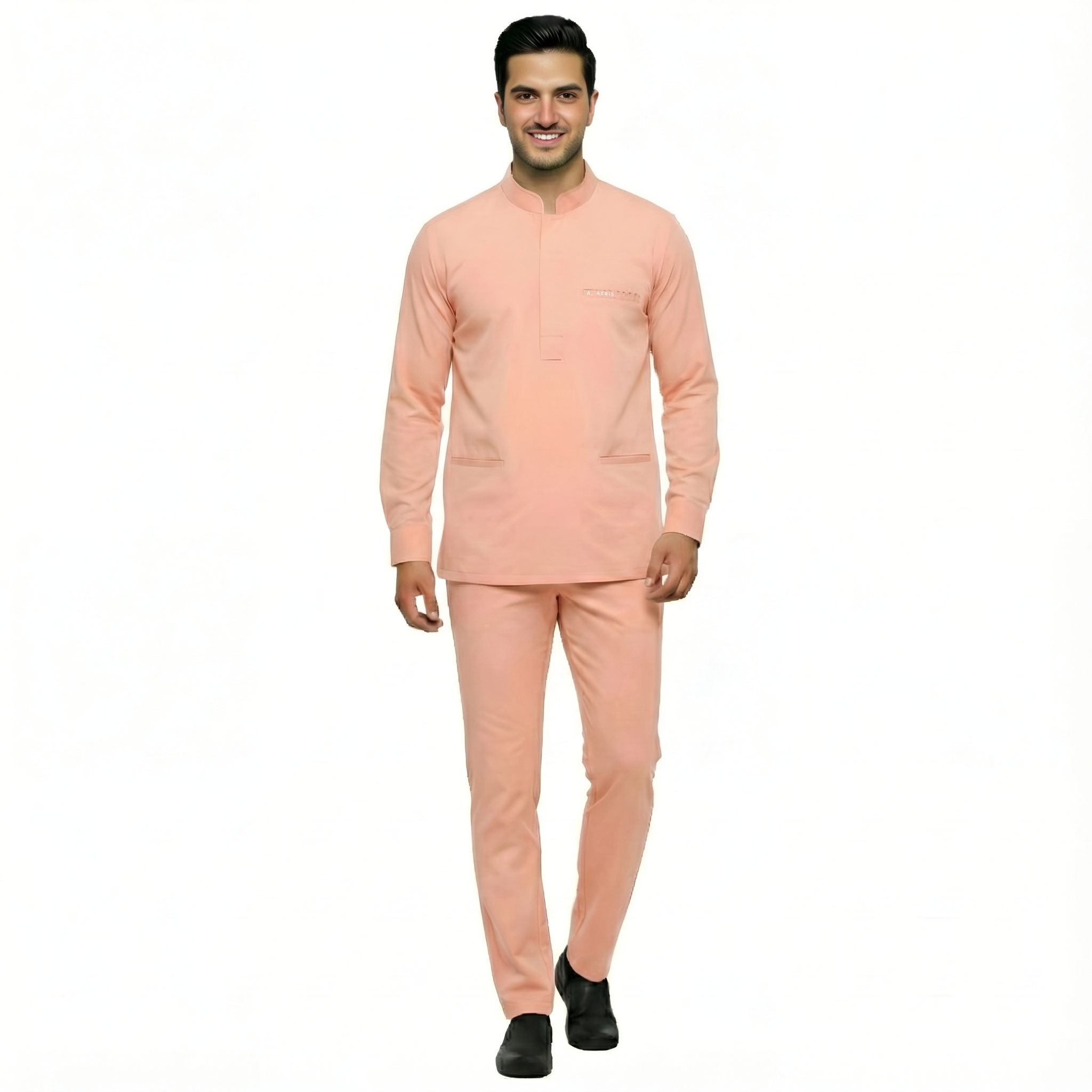 Full Sleeve Men's Round Neck Scrub - Peach