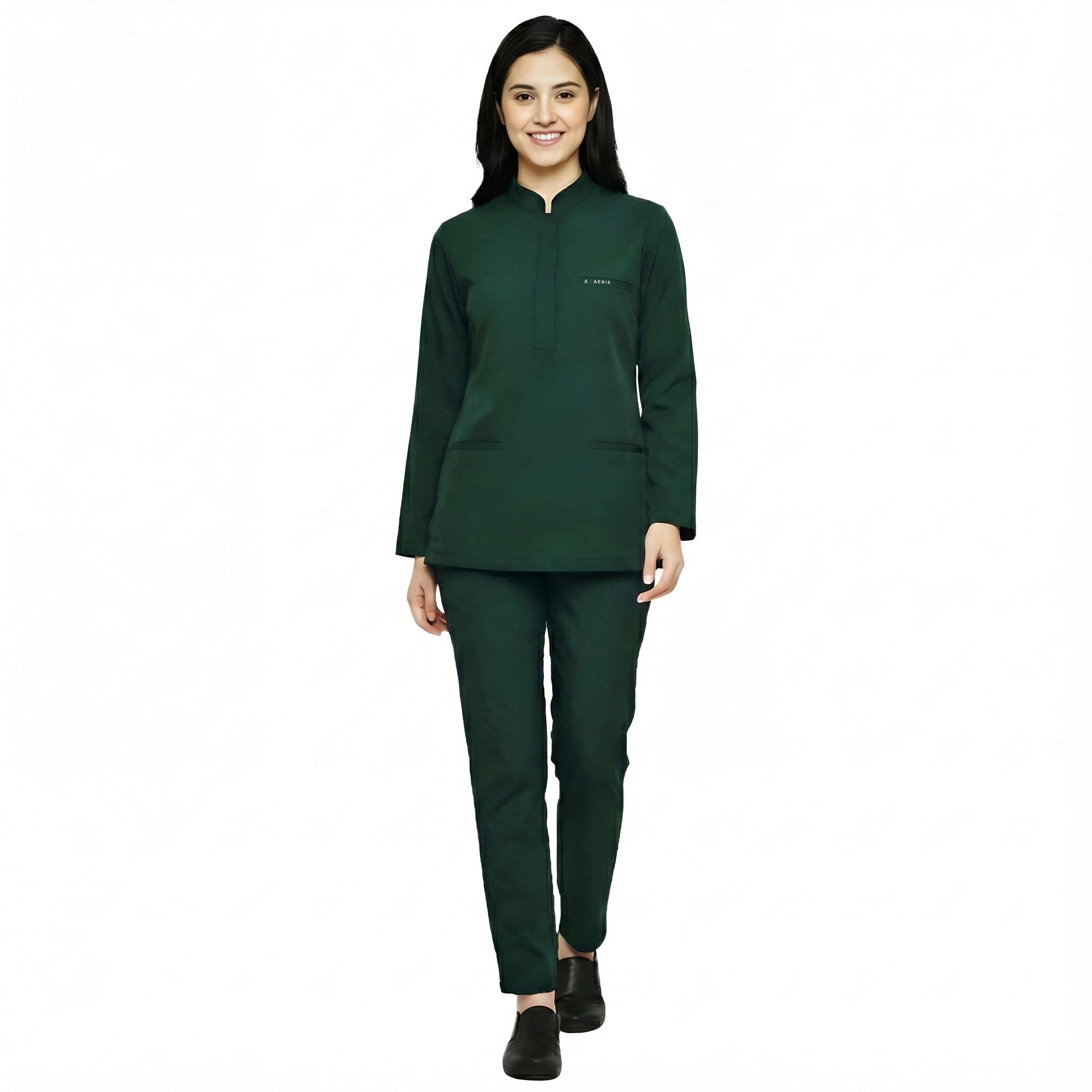 Full Sleeve Women's Round Neck Scrub - Bottle Green