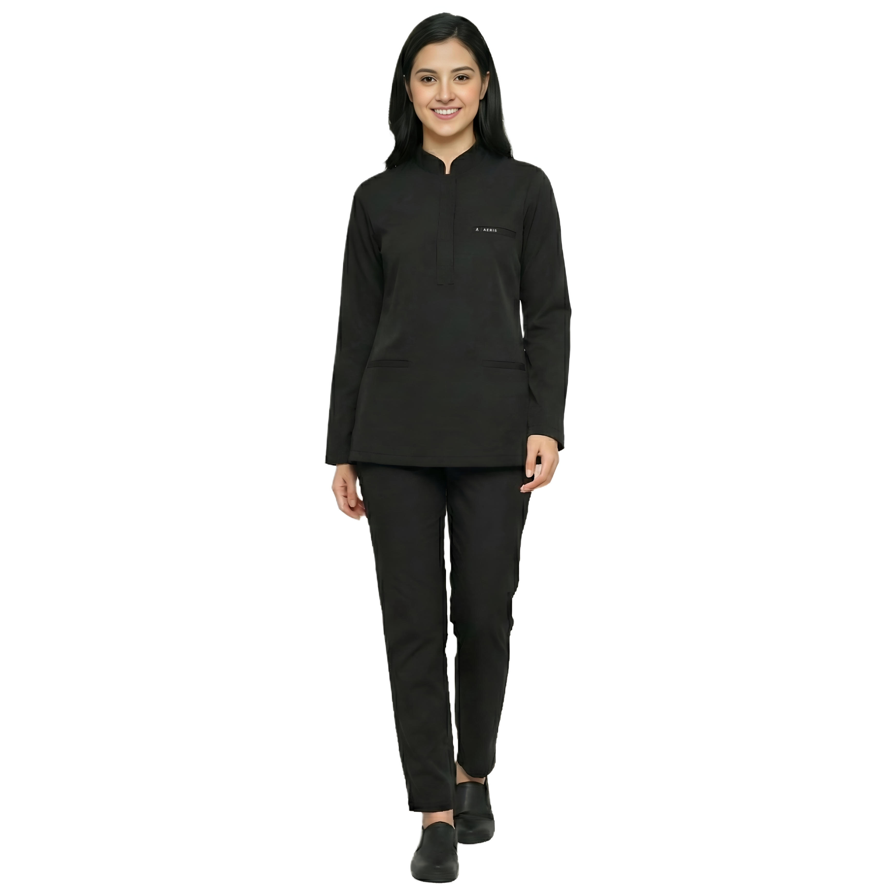 Full Sleeve Women's Round Neck Scrub - Black
