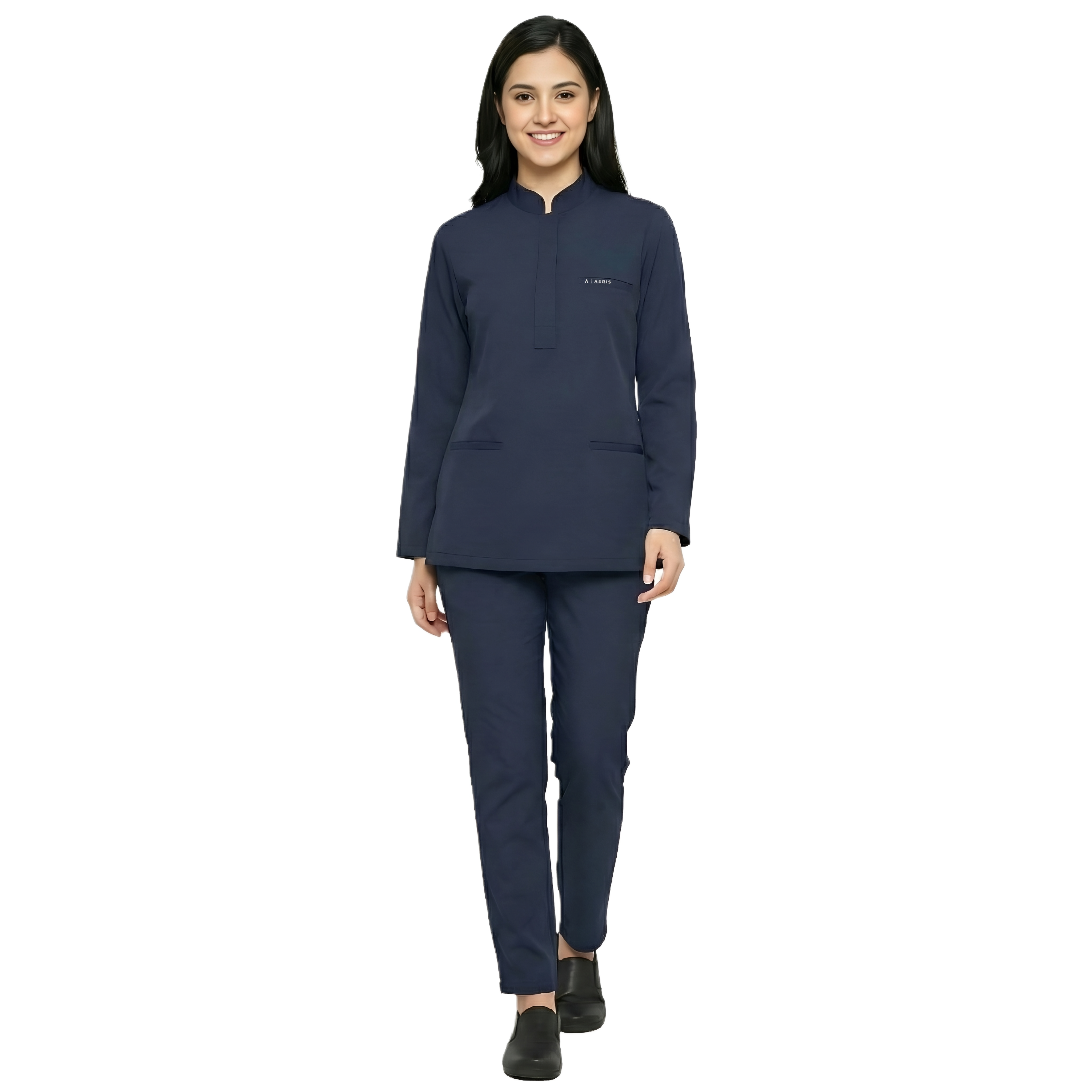 Full Sleeve Women's Round Neck Scrub - Navy Blue