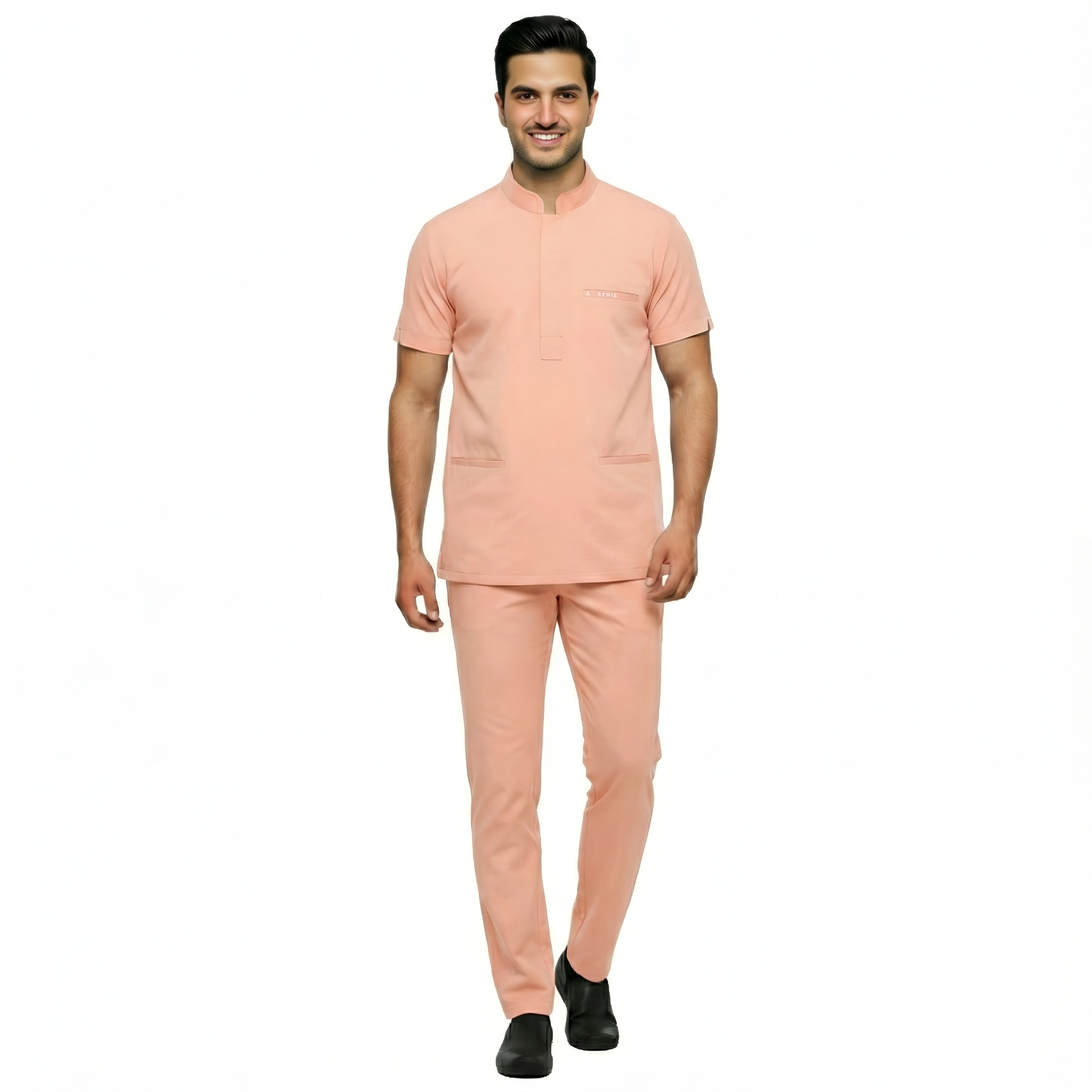 Classic Men's Round Neck Scrub - Peach
