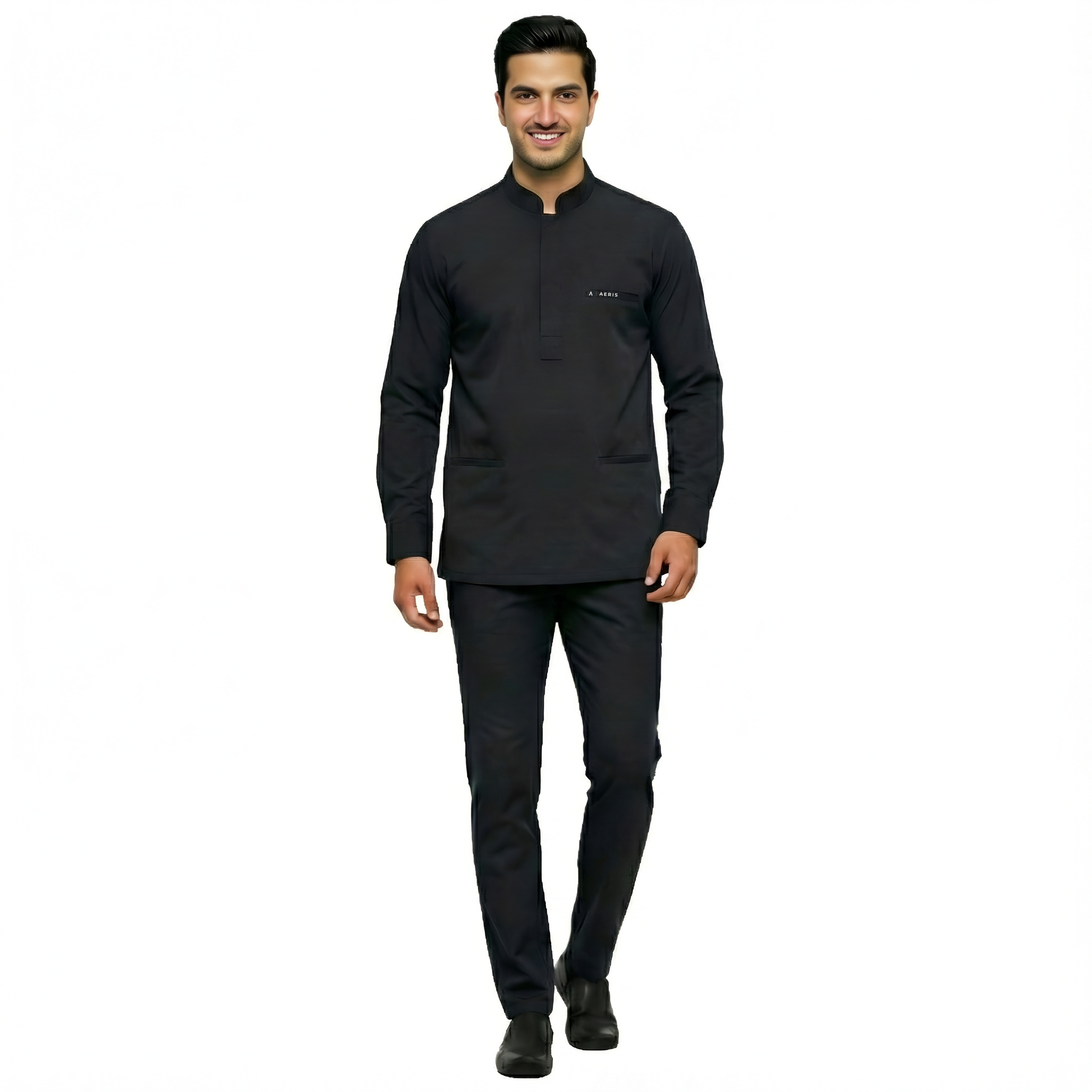 Full Sleeve Men's Round Neck Scrub - Black