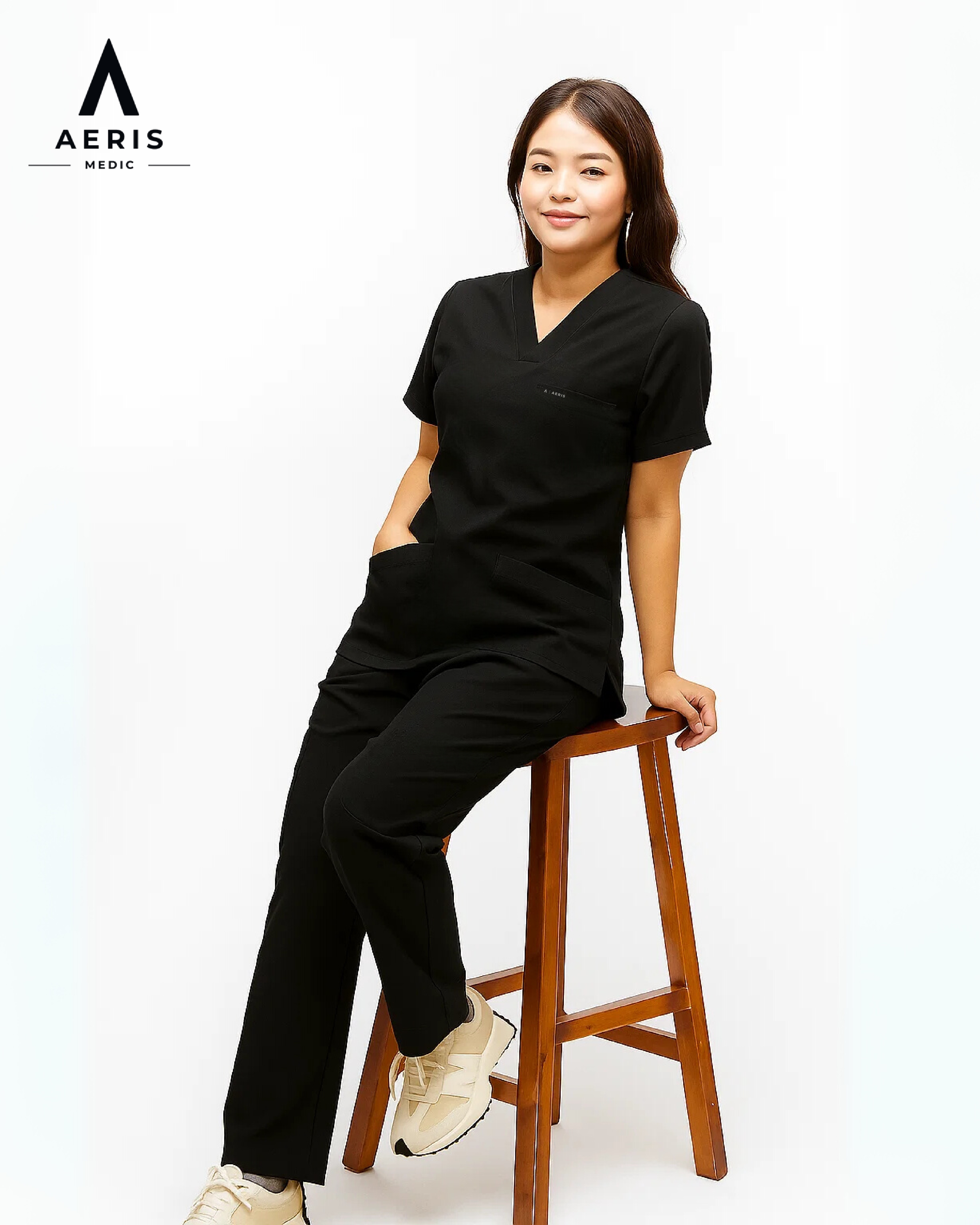 V Neck Scrub Black