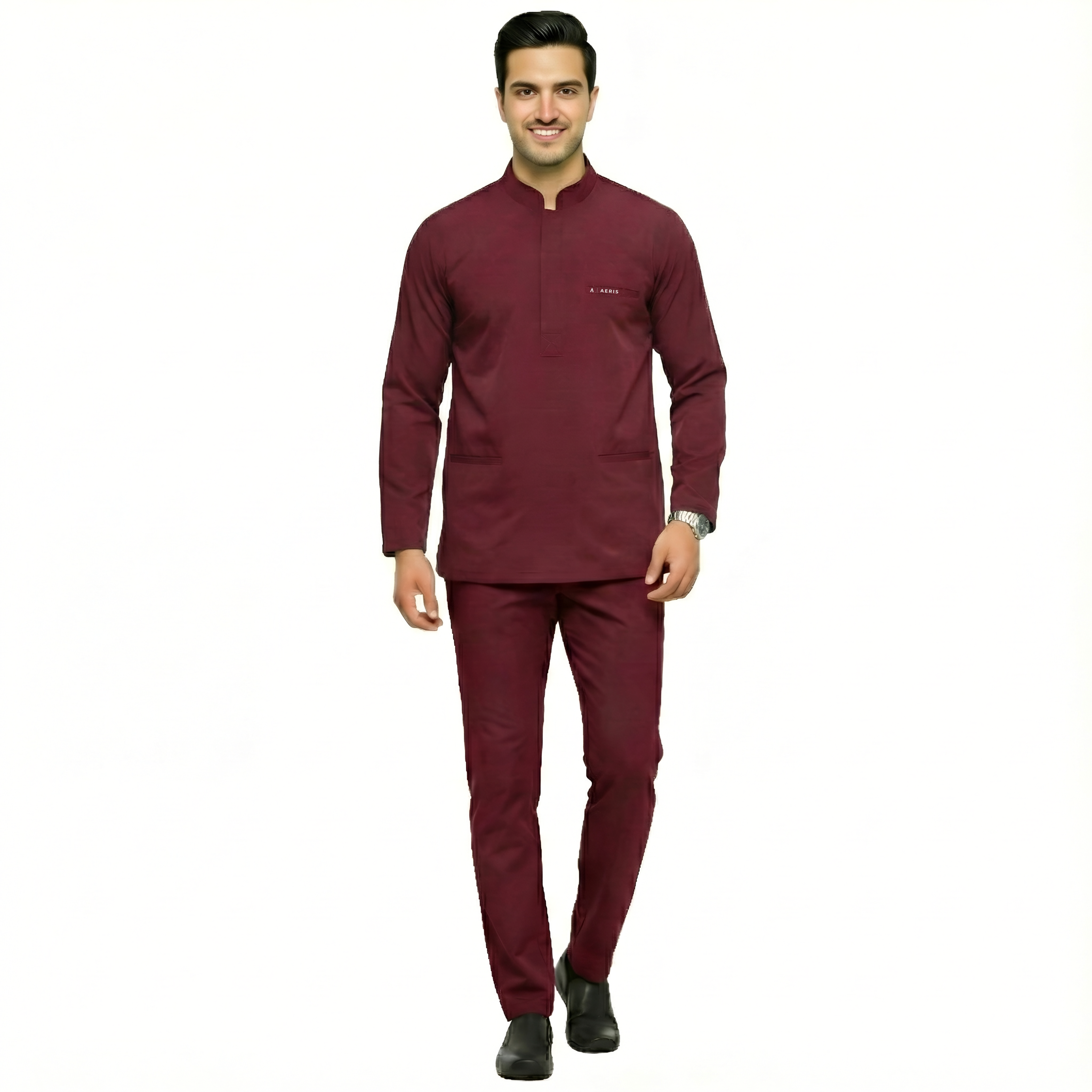 Full Sleeve Men's Round Neck Scrub - Maroon