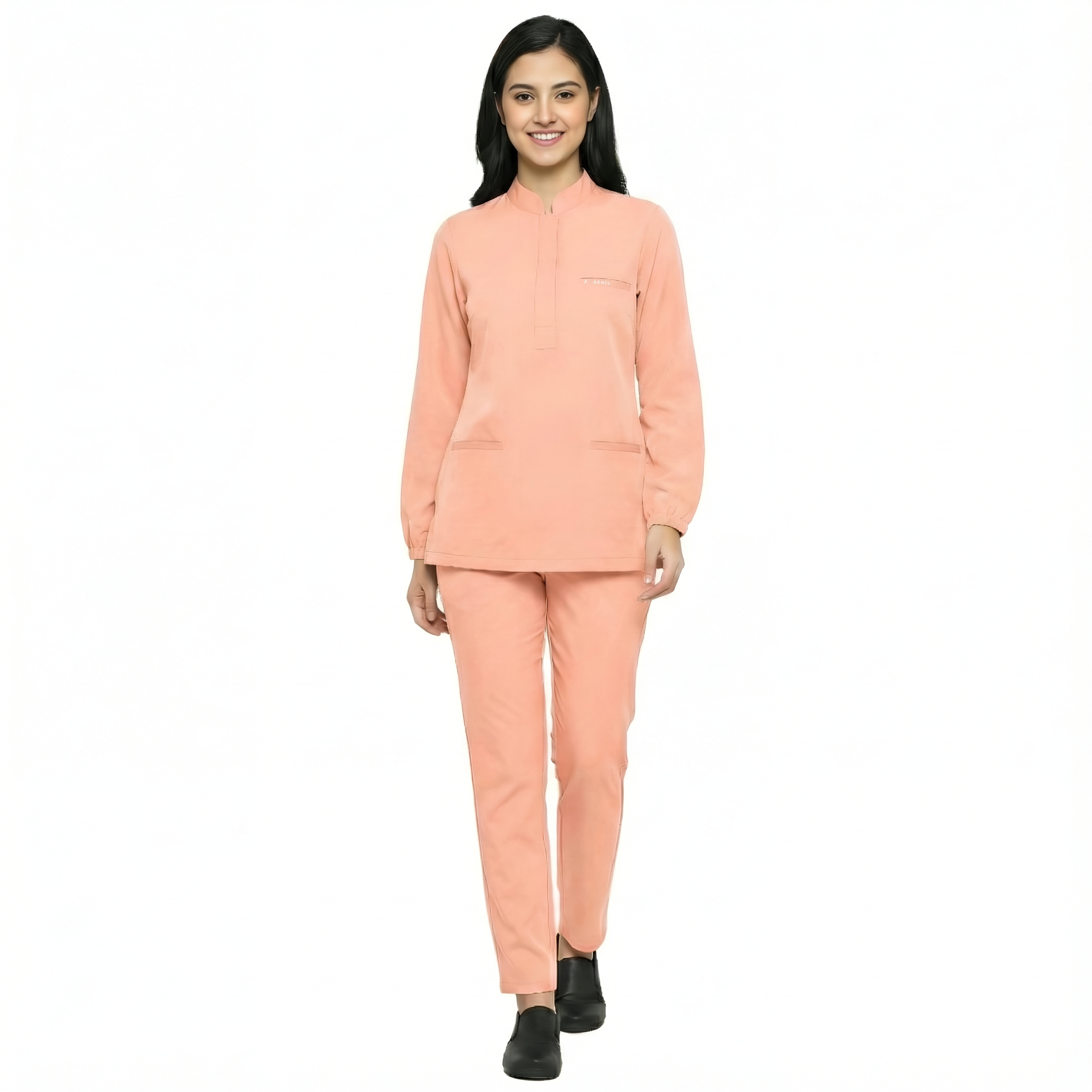Full Sleeve Women's Round Neck Scrub - Peach