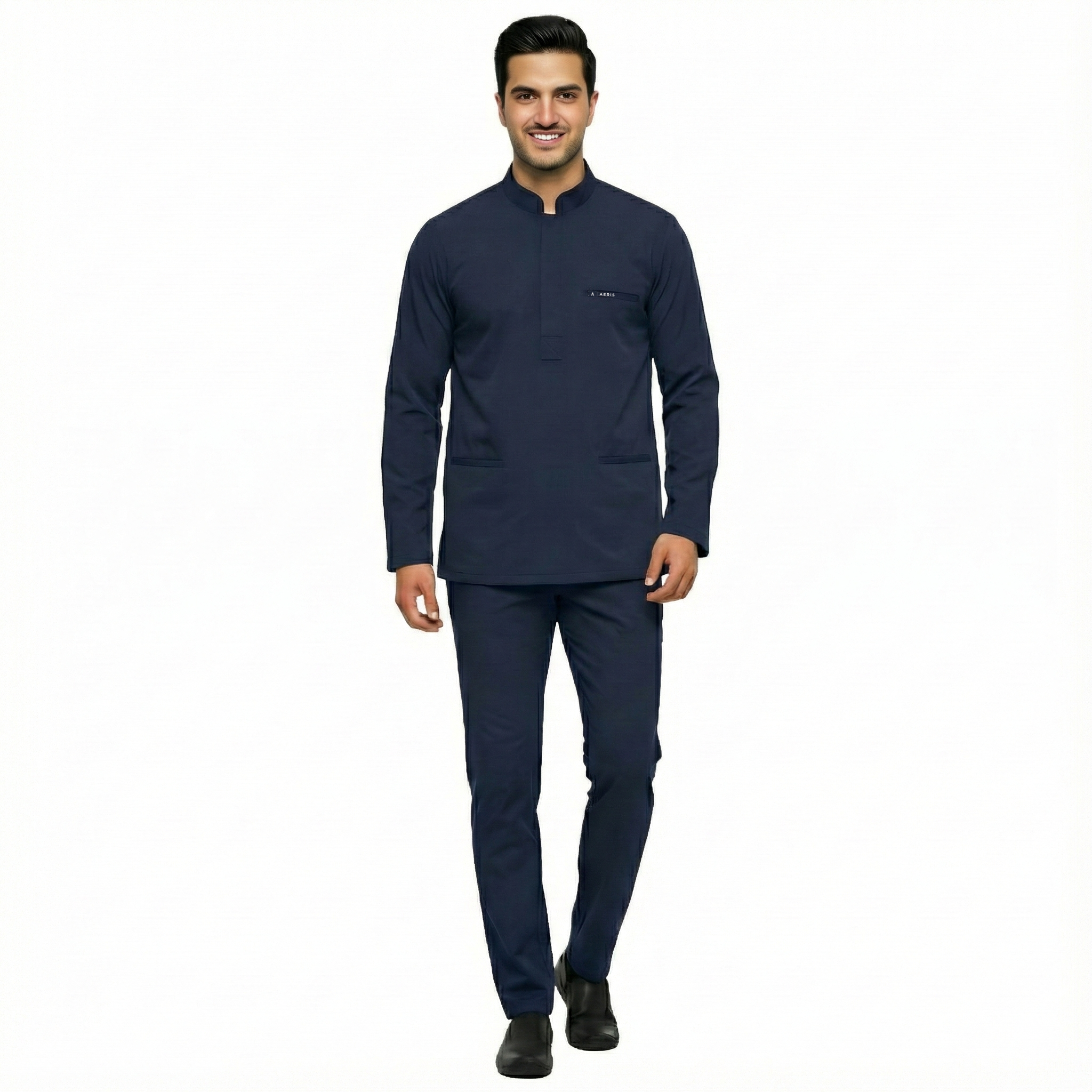 Full Sleeve Men's Round Neck Scrub - Navy Blue