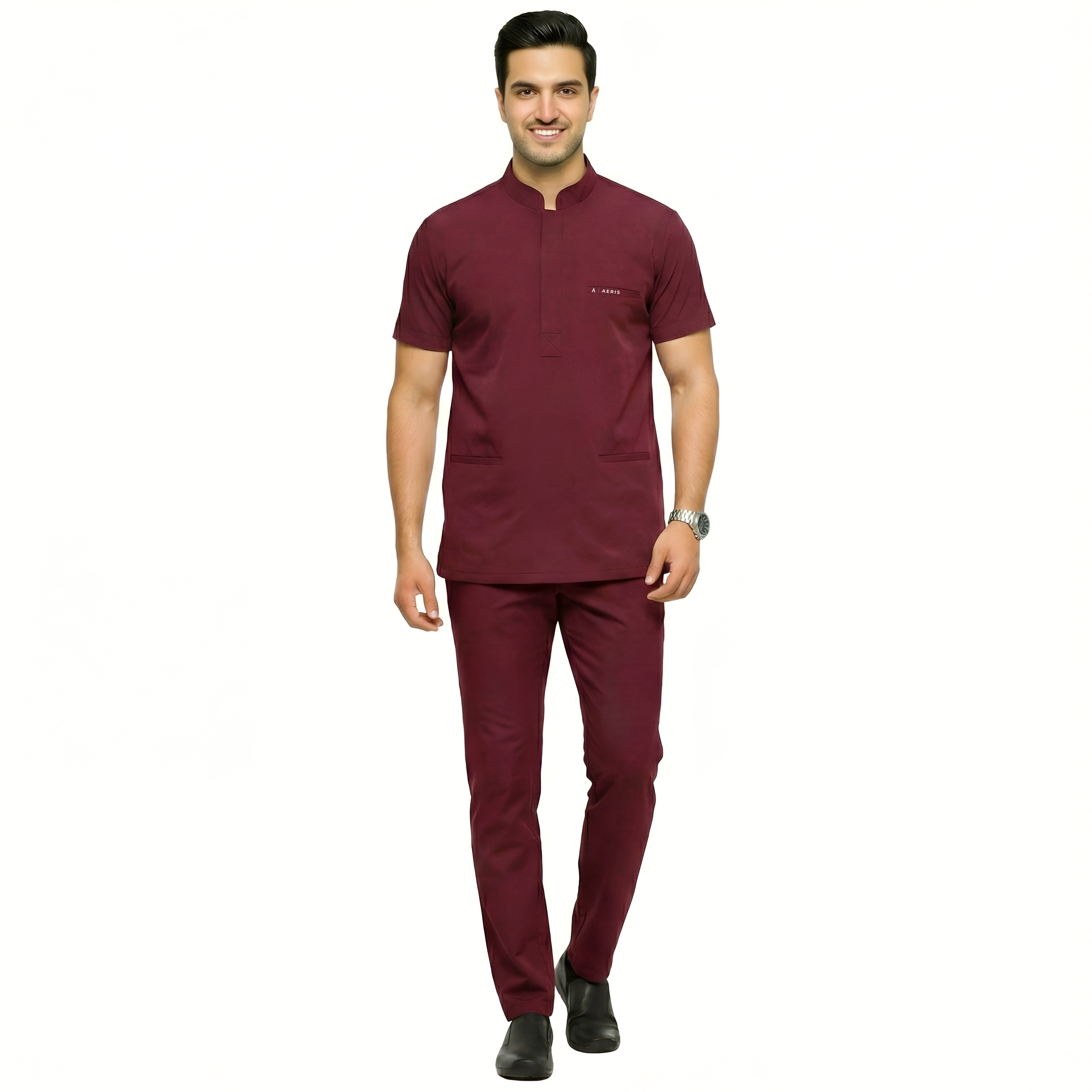 Classic Men's Round Neck Scrub - Maroon