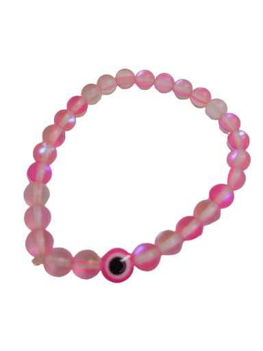 Pink Beaded Evil Eye Bracelet