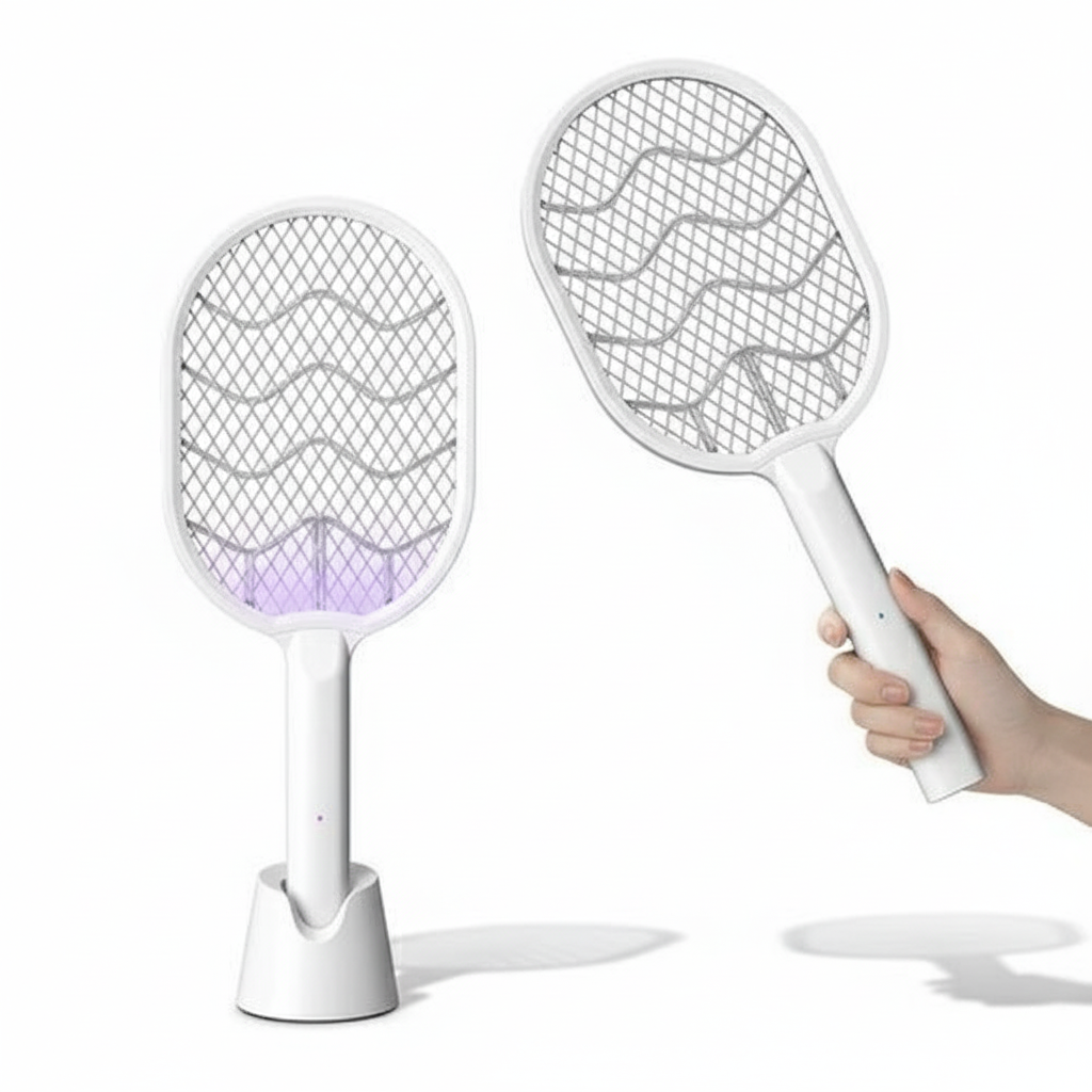 Raqueta eléctrica mata insectos con base