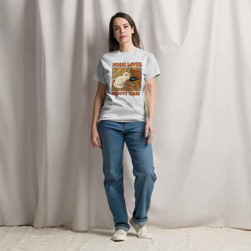 Unisex classic tee | Groovy vibe cat | Retro