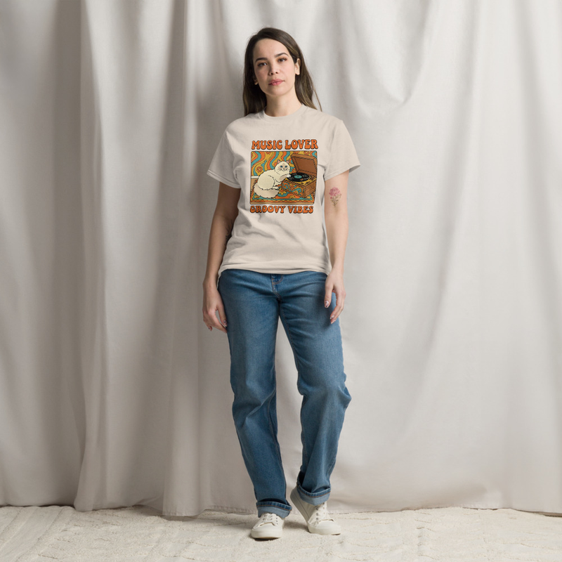 Unisex classic tee | Groovy vibe cat | Retro