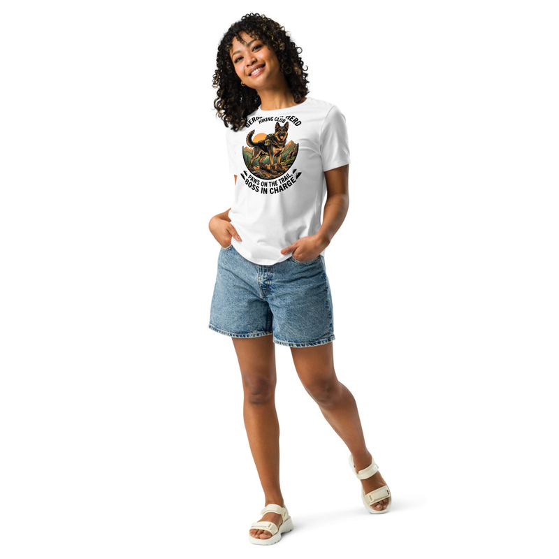 Women's Relaxed T-Shirt | German Shepherd Hiking Club – Boss in Charge Tee Paws on the Trail, Boss on the Charge! ????????️
