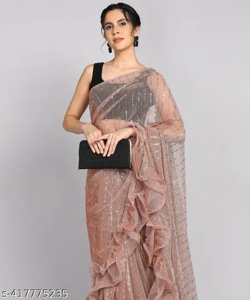 Elegant Pink Sequin Saree