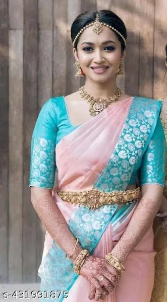 Elegant Pink and Blue Silk Saree