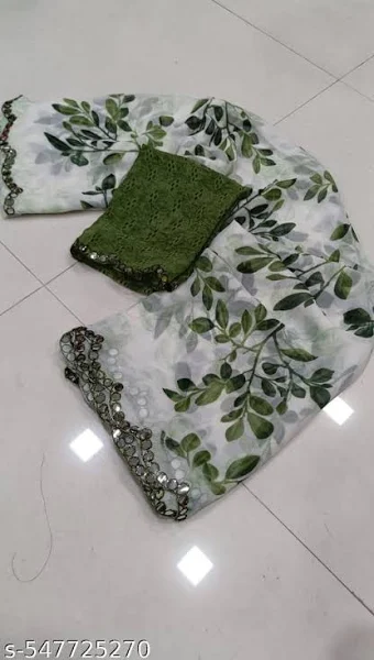 Green Leaf Print Saree