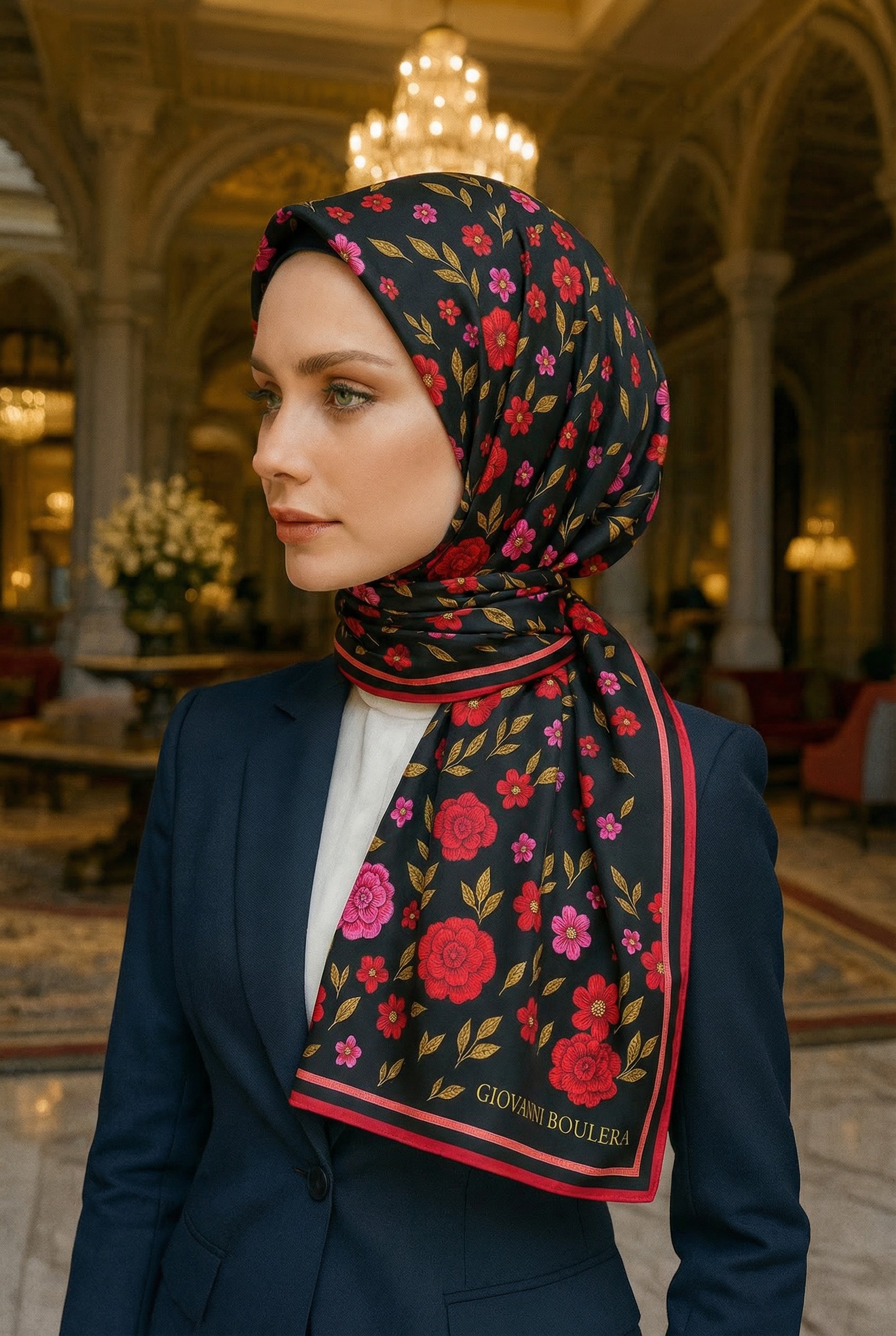 Floral Pattern Silk Scarf