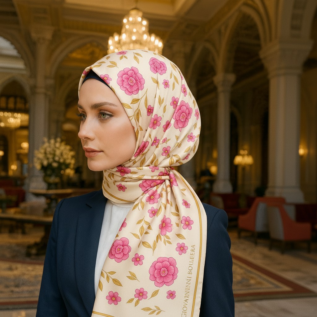 Floral Pink Silk Scarf