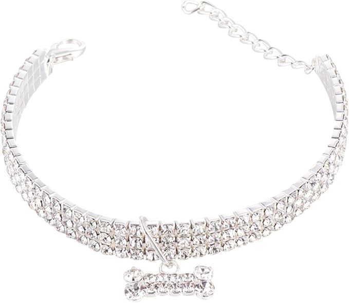Ipetboom Collare Per Cani Con Strass Elegante Collare Regolabile Con Fibbia E Catena Per Cani E Gatti Di Piccola Taglia Accessorio Moda Per Passeggiate E Attività Outdoor 7.9 Pollici