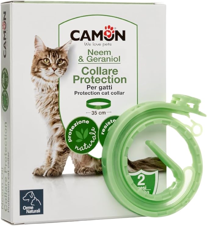 CAMON | Collare Barriera per Gatto "Olio di Neem", Rilascia un Gradevole Odore, Resistente all'Acqua, Protezione per Circa 2 Mesi, 35cm