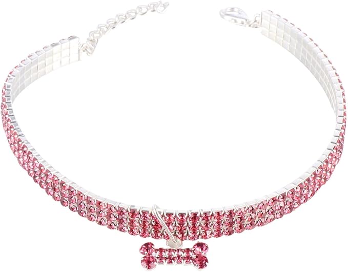 Ipetboom Collare Per Cani Con Strass Elegante Collare Regolabile Con Fibbia E Catena Per Cani E Gatti Di Piccola Taglia Accessorio Moda Per Passeggiate E Attività Outdoor 7.9 Pollici