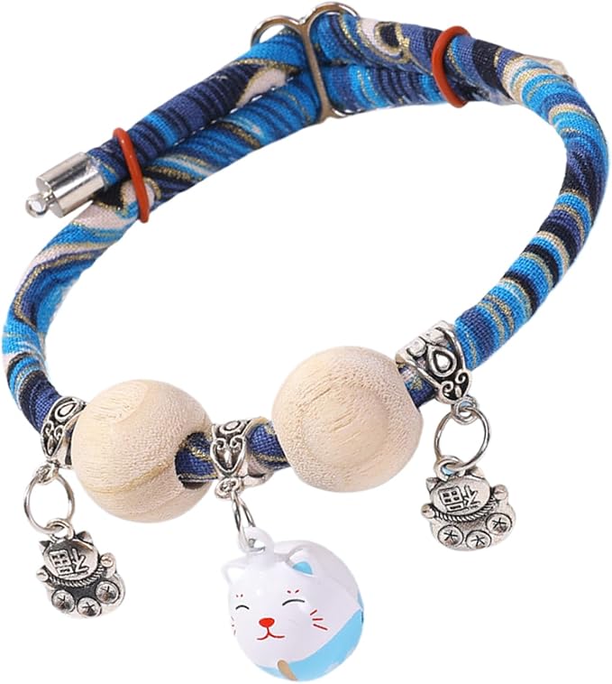 Collare per gatto domestico – Collare per gatto campanellino con perline di cedro, decorazione per collo, animali di taglia piccola media, grande porta giornaliera, soggiorno, passeggiata, giardino