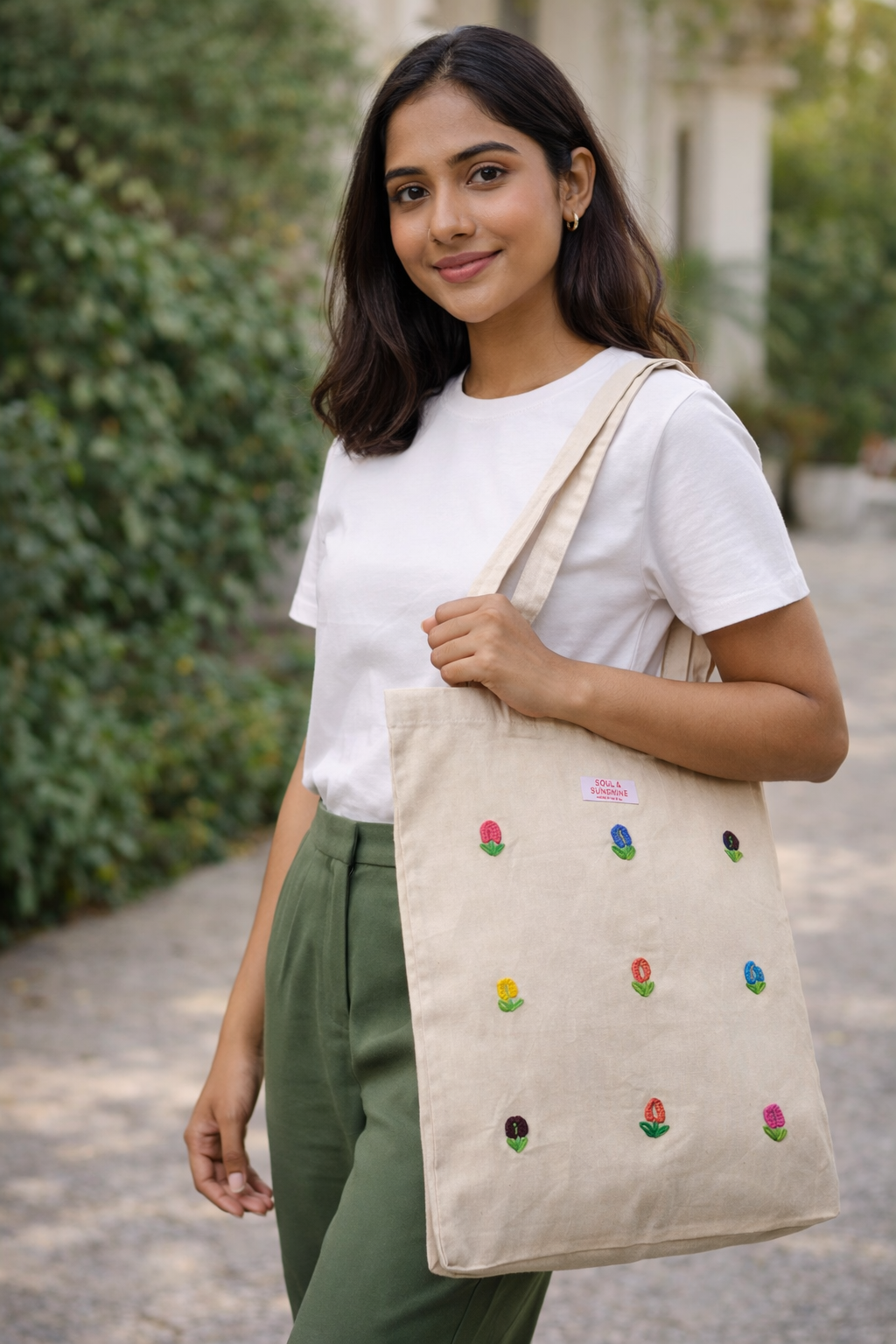Floral  Bloom Embroidered Canvas Tote Bag