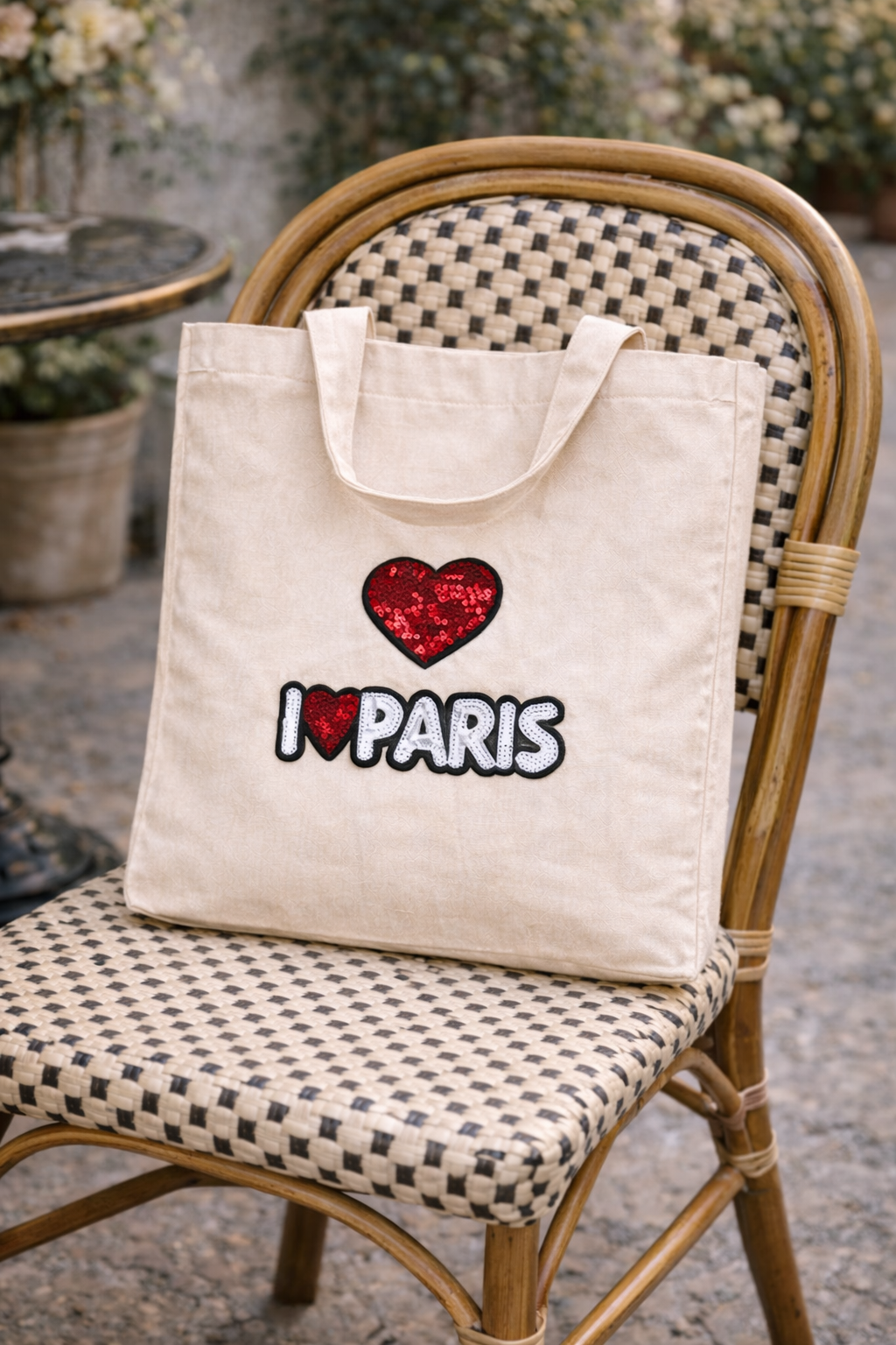 I Love Paris Sequins Canvas Tote Bag