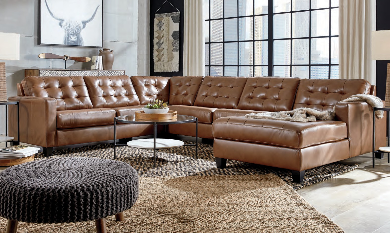 Modern Brown Leather Sectional Sofa