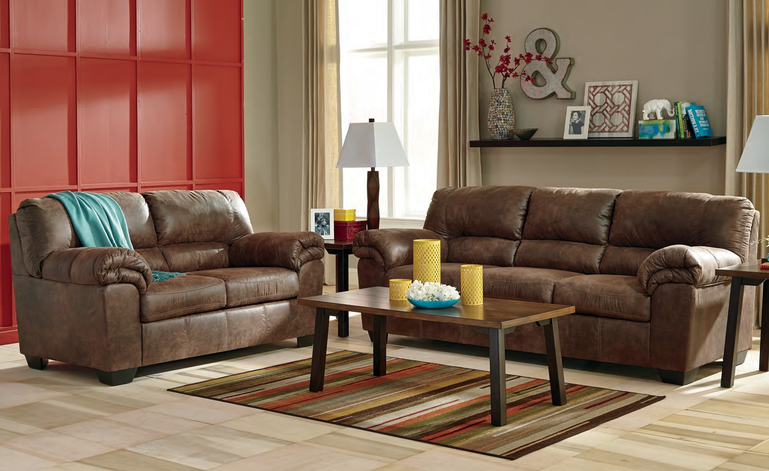 Brown Faux Leather Sofa Set