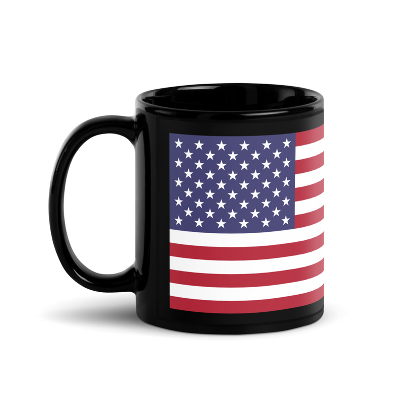United States Flag Black Ceramic Glossy Coffee Mug