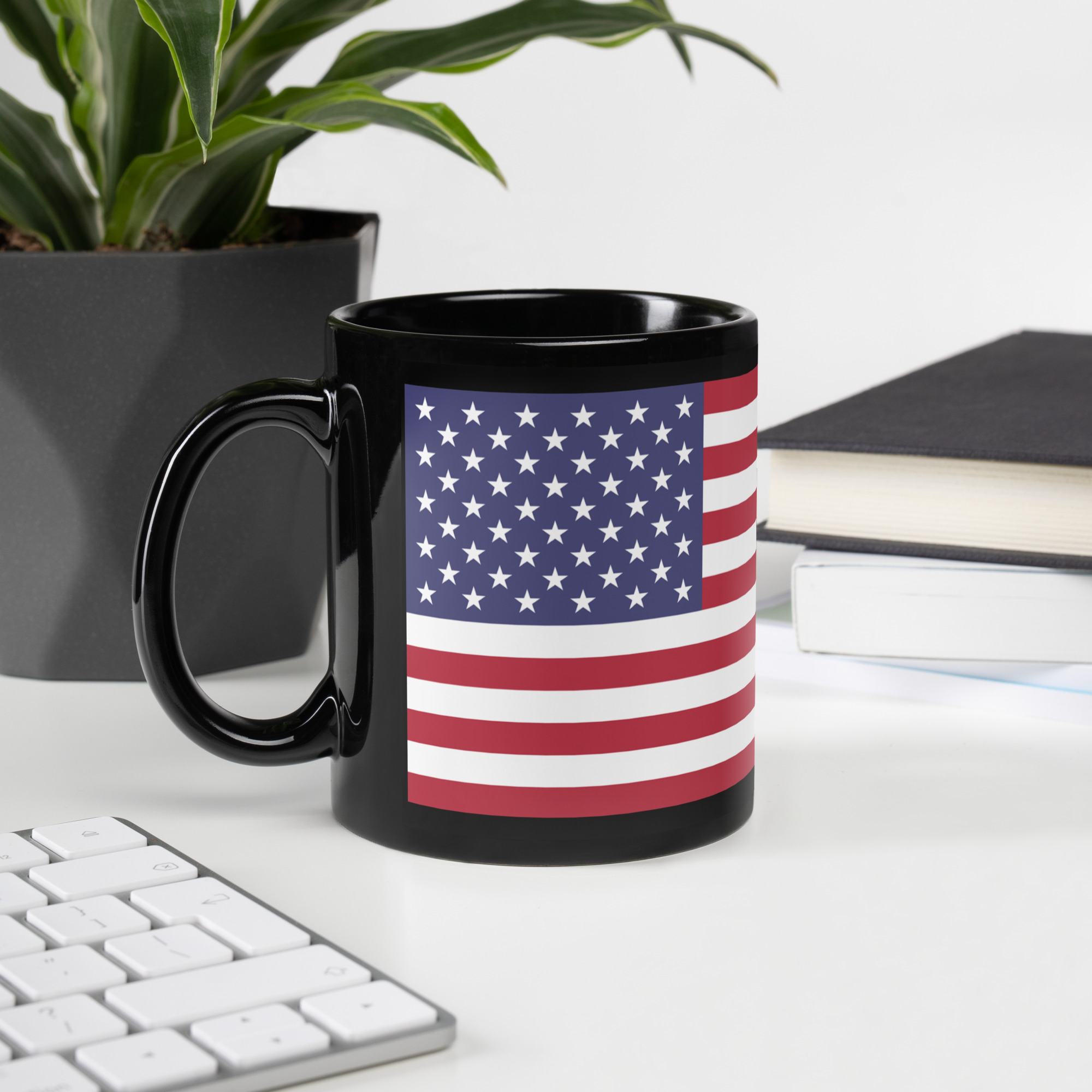 United States Flag Black Ceramic Glossy Coffee Mug