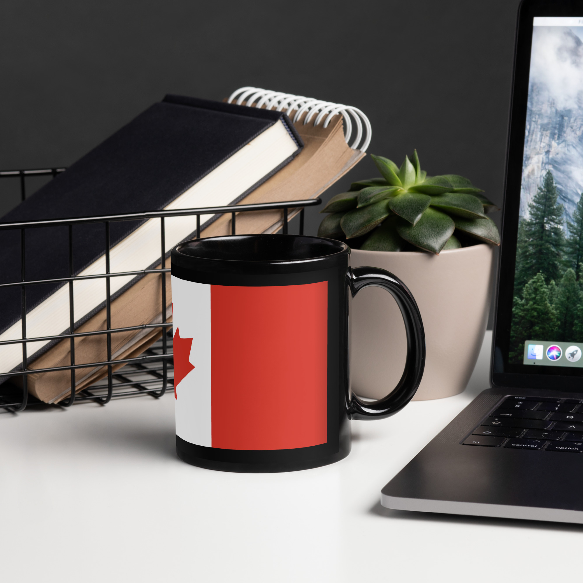 Canada Flag Black Ceramic Glossy Coffee Mug