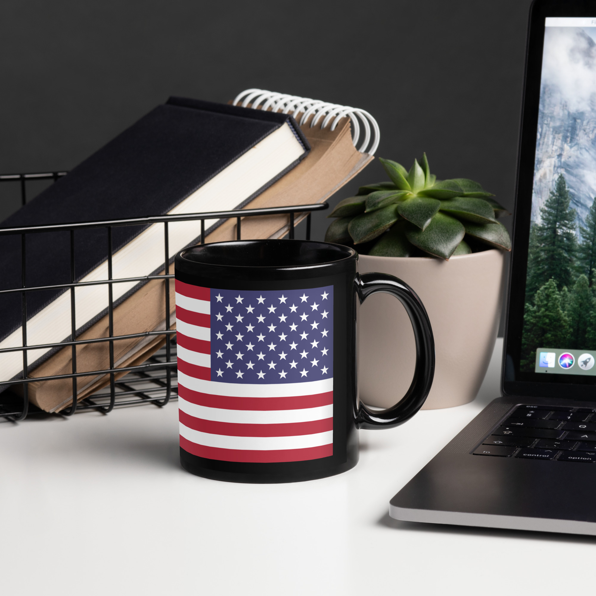United States Flag Black Ceramic Glossy Coffee Mug