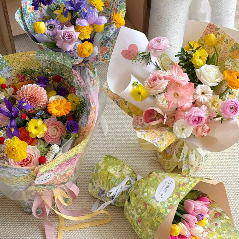 Sicily Flowers Wrapping Paper Material Gift Bouquet Wrapping Paper Dream Garden Atmosphere Oil Painting Newspaper Kraft Paper
