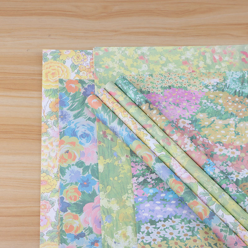 Sicily Flowers Wrapping Paper Material Gift Bouquet Wrapping Paper Dream Garden Atmosphere Oil Painting Newspaper Kraft Paper