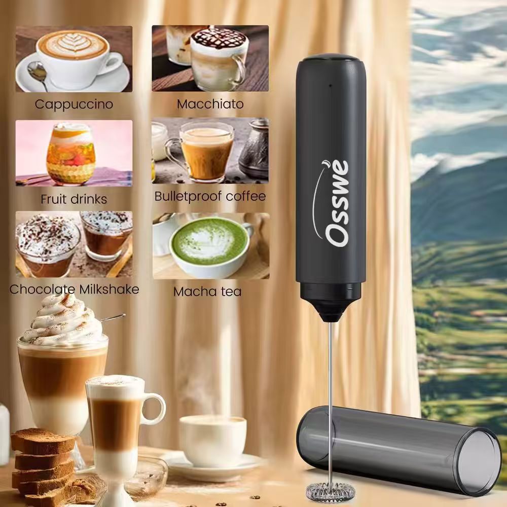 Osswe premium Milk Frother Handheld, Electric Frothers, Coffee Frother blender stirrer Mini Whisk, Foam Maker, Drink Mixer for Coffee, Milk, Lattes, Cappuccino Cream Matcha whisks(Black, Rechargeable)