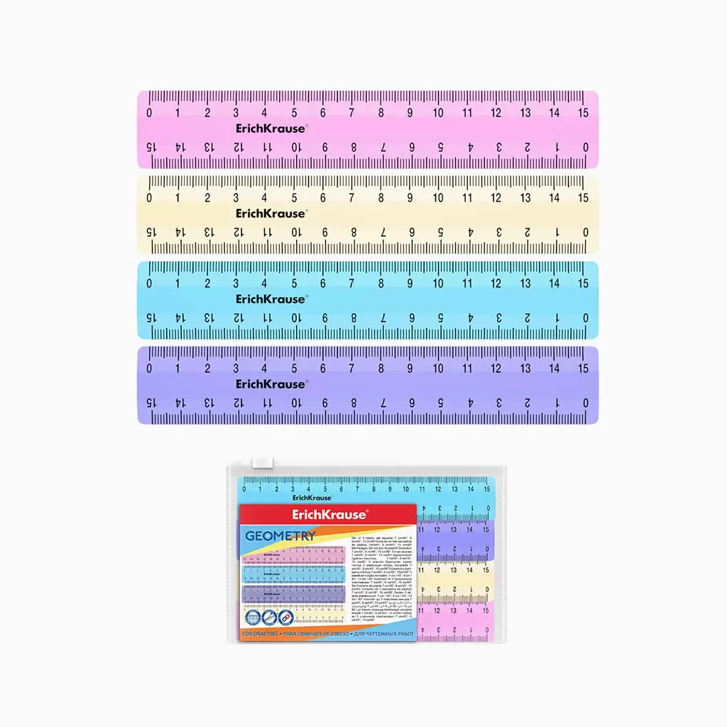 Set de 4 Réguas ErichKrause Pastel – 15 cm (Sortido)