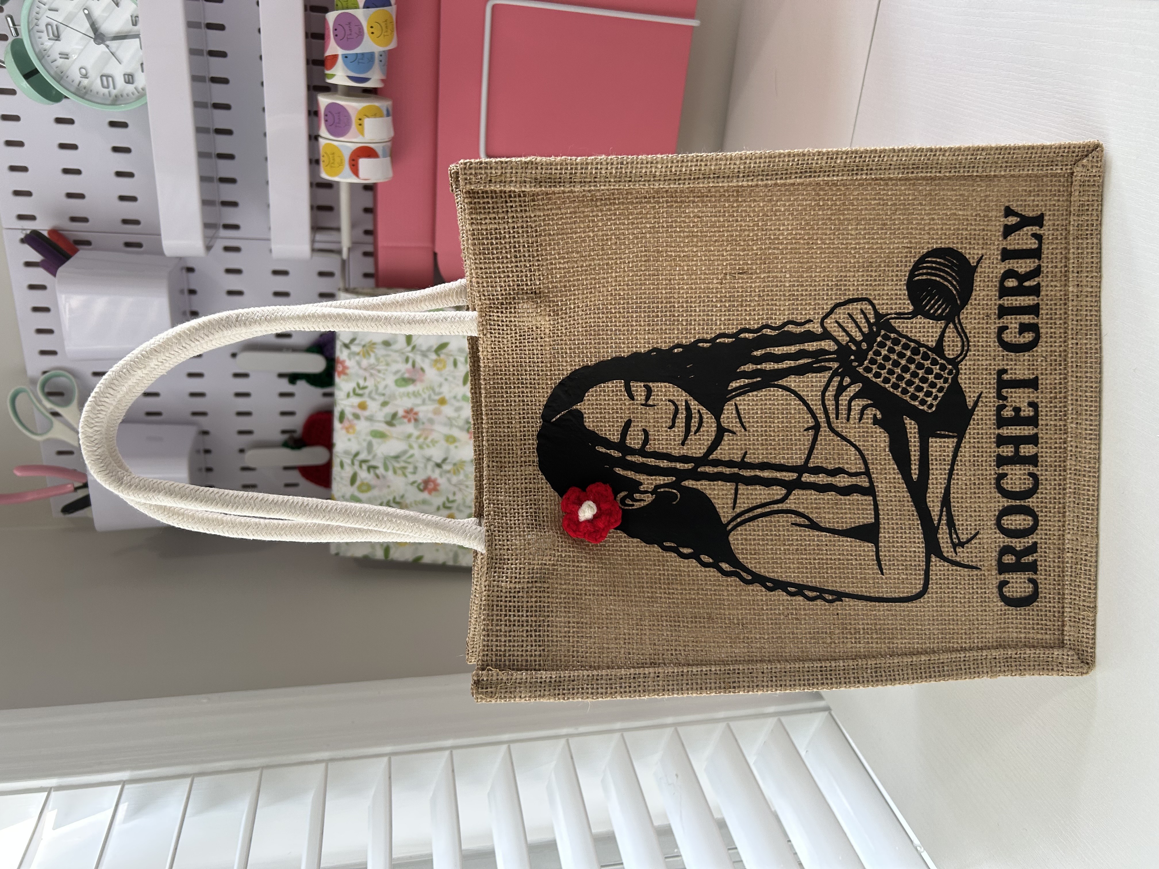 Crochet Girly Jute Tote Bag