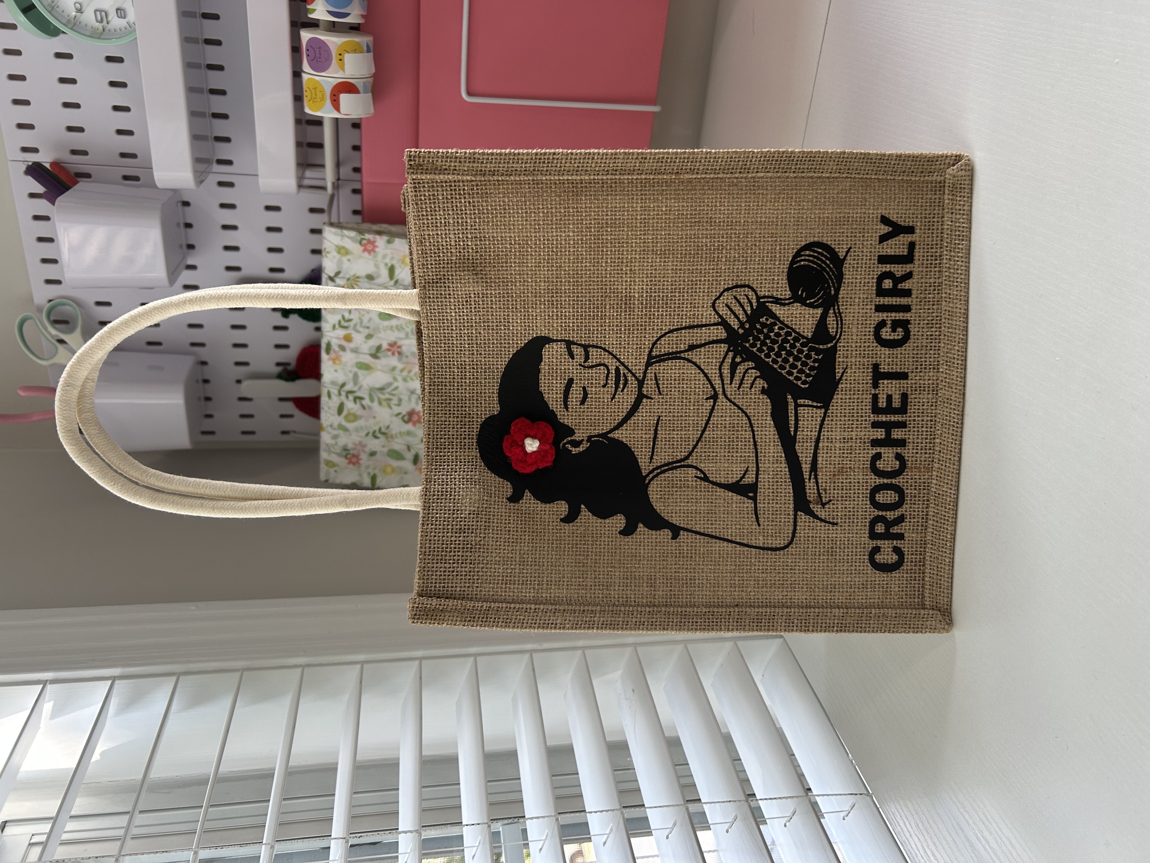 Crochet Girly Jute Tote Bag