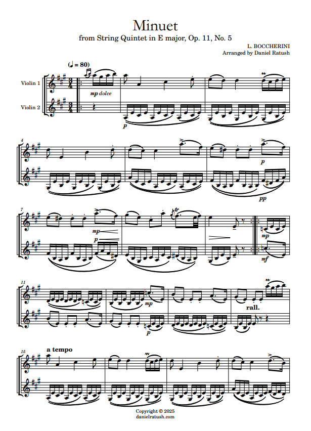 Boccherini's Famous Minuet - for two violins