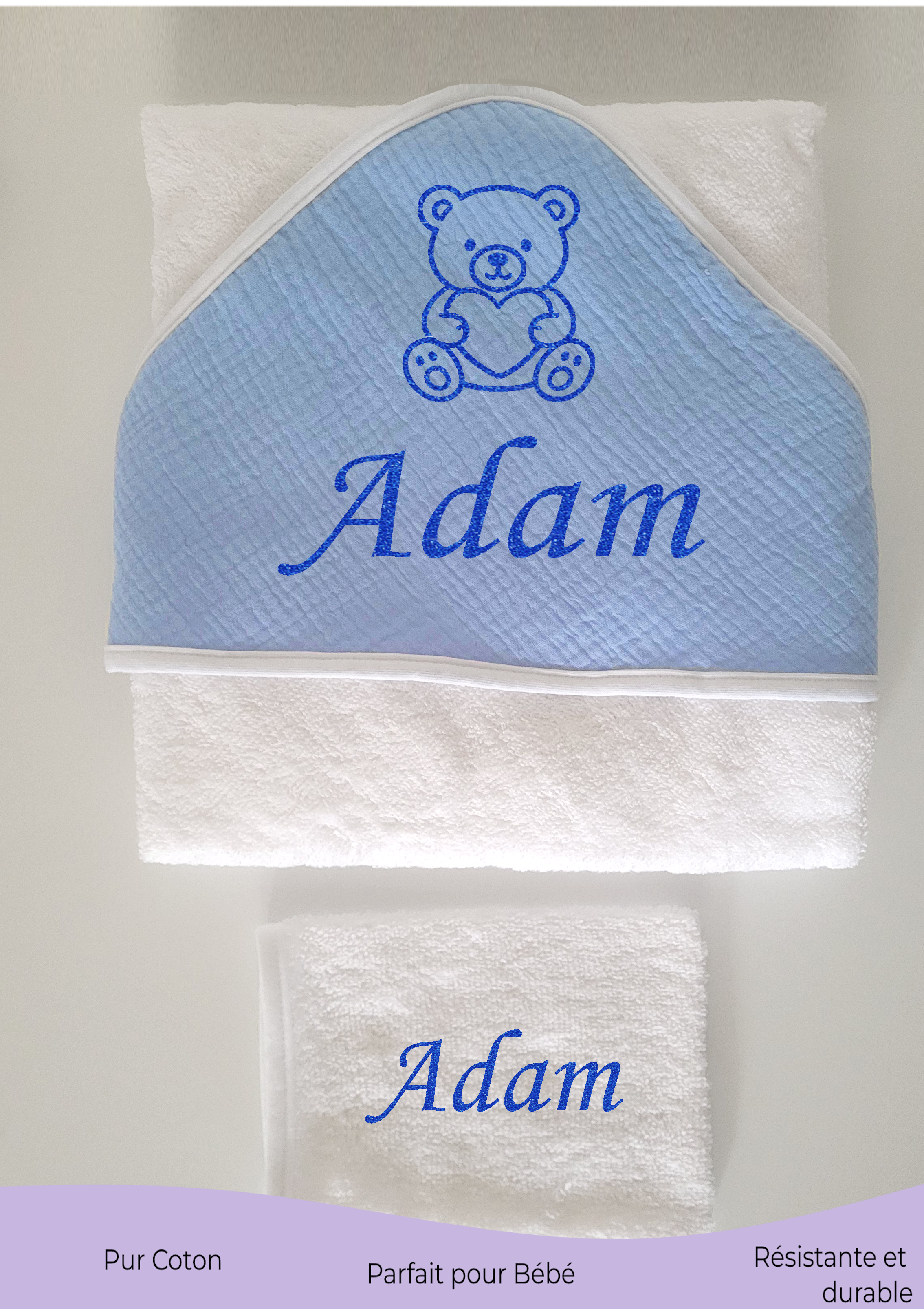 Serviette + gant  bébé BLEU