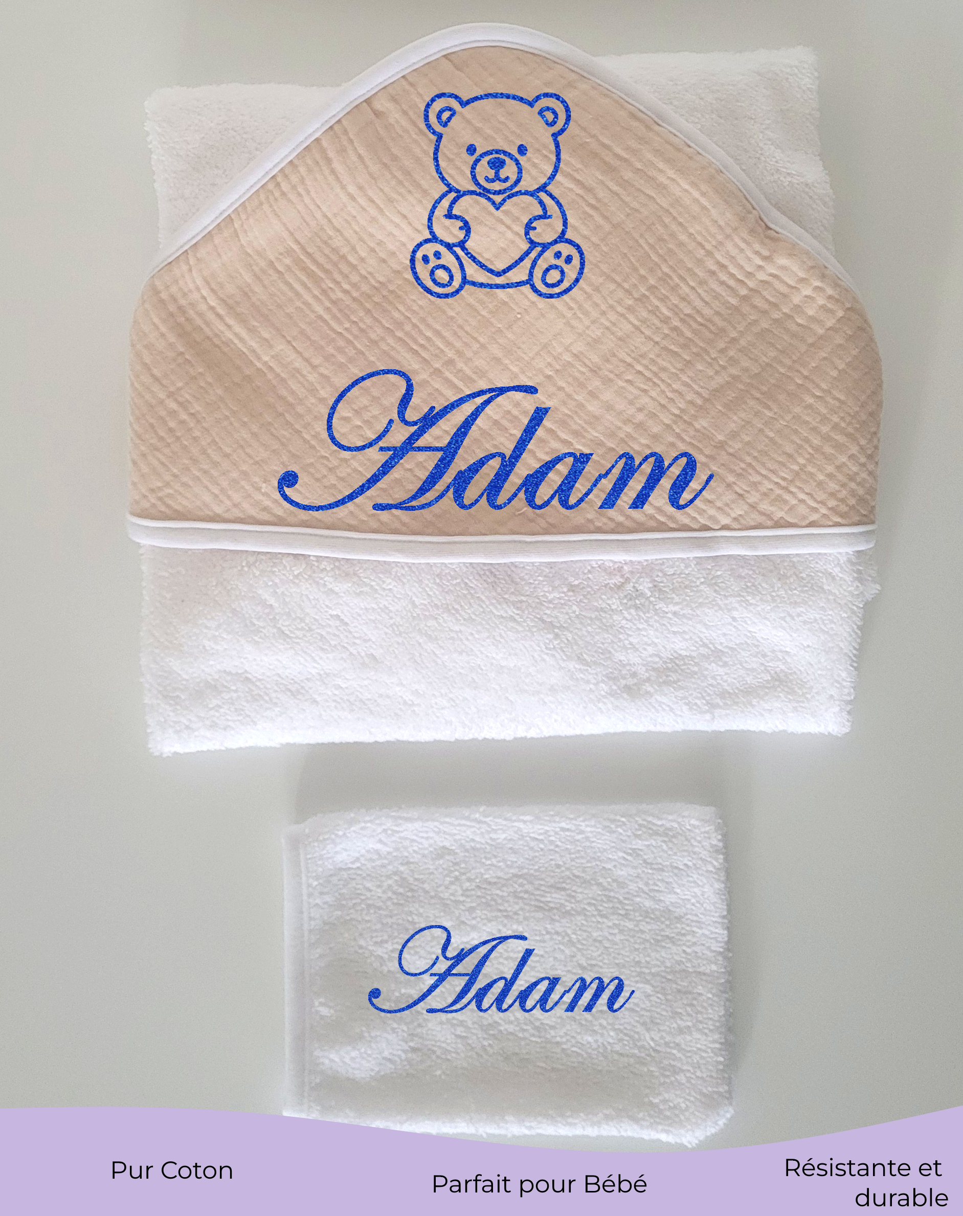 Serviette + gant  bébé MARRON GLACE