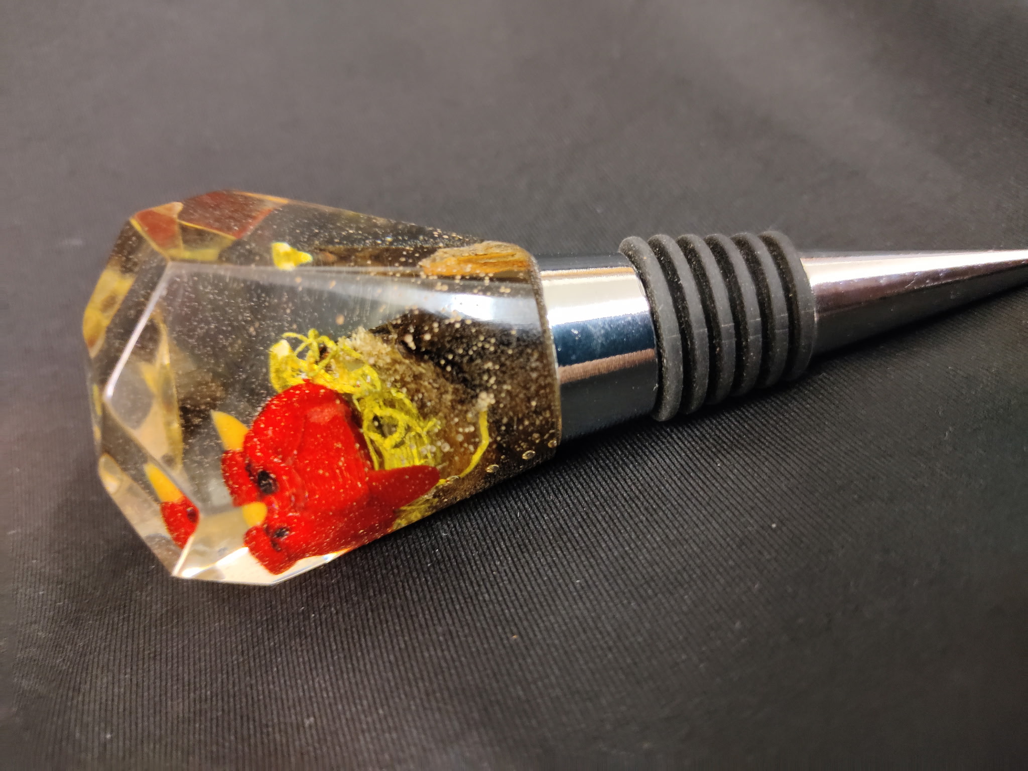 Wine Bottle Stopper Resin Art with Red Cardinal