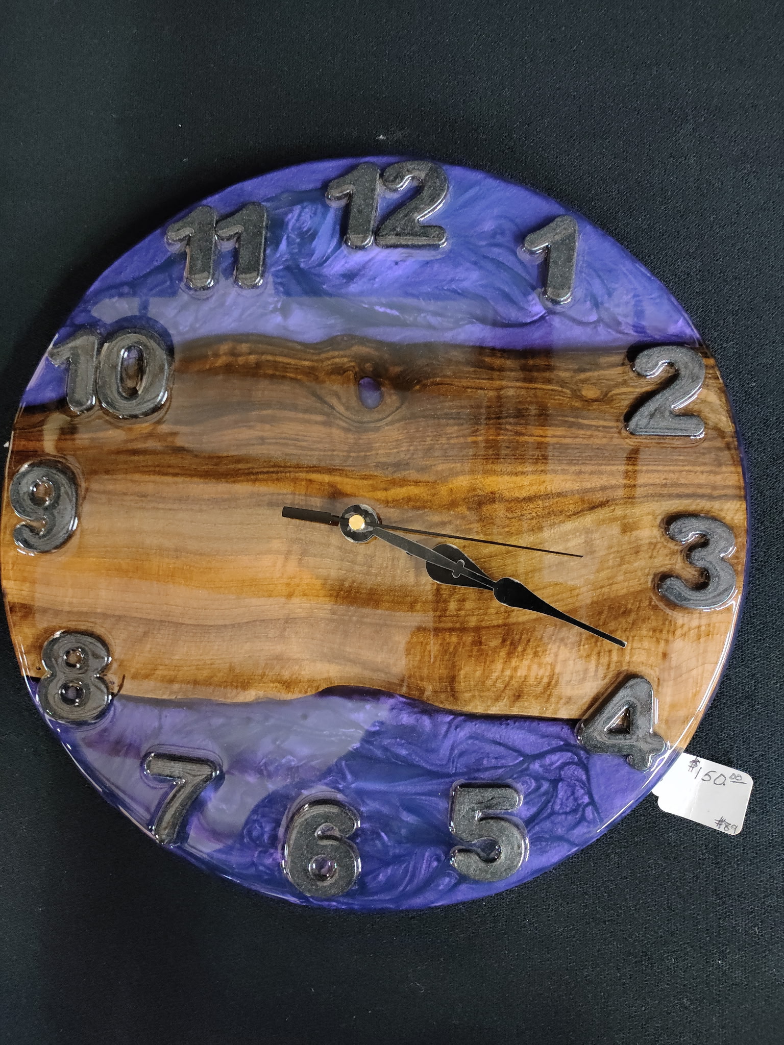 Beautiful Wood and Resin Wall Clock, Battery Operated